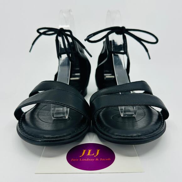 Born Women's Casma Black Leather Ankle Tie Flatform Gladiator Sandals Size 8 - Picture 2 of 11